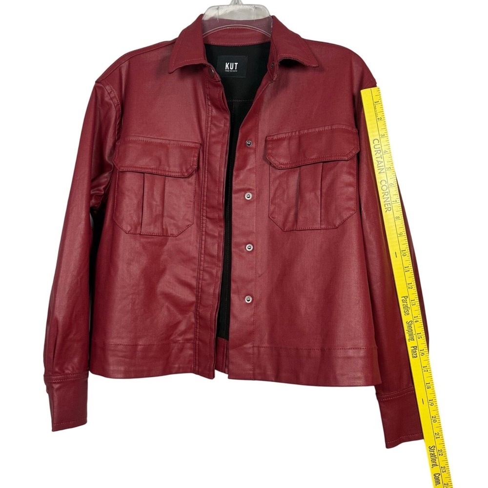 KUT from the Kloth Remy Jacket, Faux Red Leather Jacket, Relaxed Fit, Size Small - Picture 5 of 9